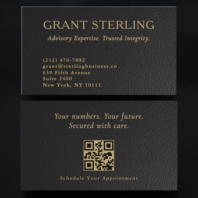 Tarjeta De Visita Luxury Accountant CPA Faux Leather QR Code (Subido por el creador)