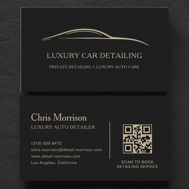 Tarjeta De Visita Luxury Auto Detailing QR Code Black & Gold (Subido por el creador)