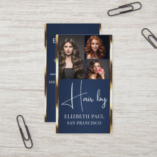 Tarjeta De Visita Luxury AZUL Brillo Dorado Peluquería 3 foto