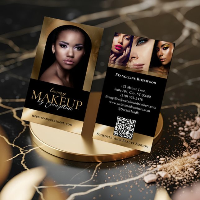 Tarjeta De Visita Luxury Beauty Makeup Artist Arch Photo Black Gold (Luxury Beauty Makeup Artist Arch Photo Black Gold Business Card)