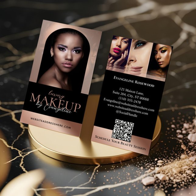 Tarjeta De Visita Luxury Beauty Makeup Artist Arch Photo Black Pink (Luxury Beauty Makeup Artist Arch Photo Black Pink Business Card)