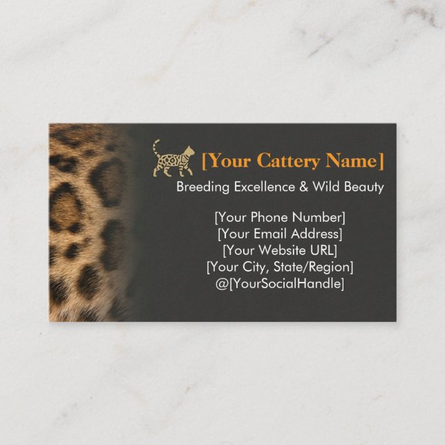 Tarjeta De Visita Luxury Bengal Cat Cattery Customizable  (Anverso)