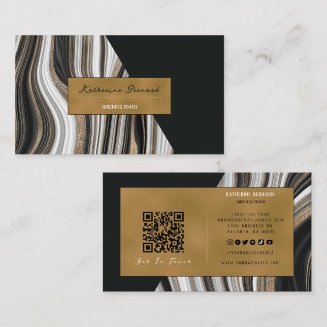 Tarjeta De Visita Luxury Black and Gold Marble Business Coach Card (Anverso / Reverso)