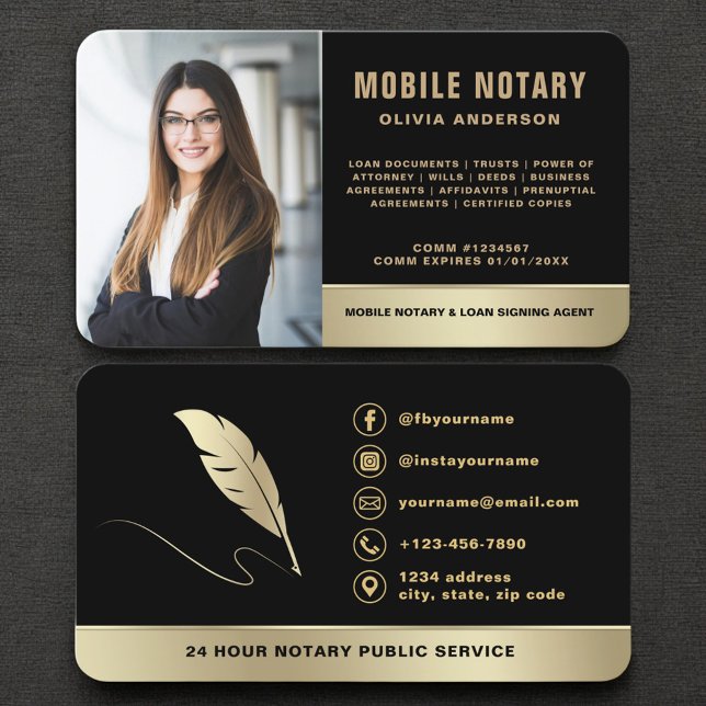 Tarjeta De Visita Luxury Black and Gold Notary Public (Subido por el creador)