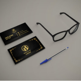 Tarjeta De Visita Luxury Black and Gold QR Contact Card