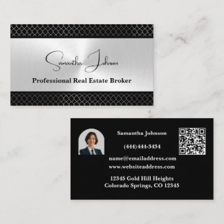 Tarjeta De Visita Luxury Black and Silver Real Estate Business Card