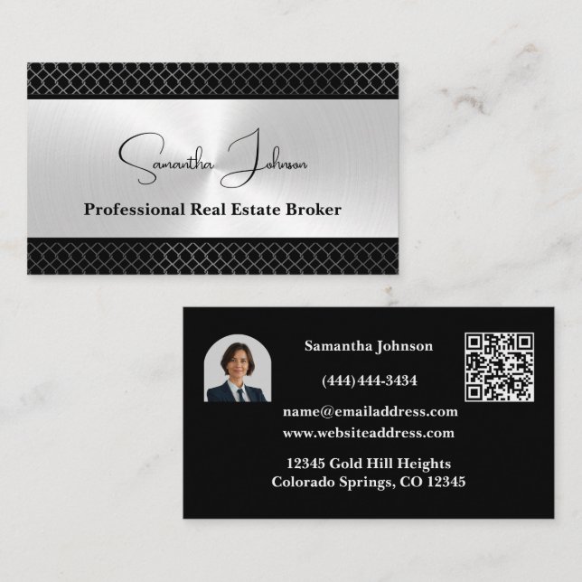 Tarjeta De Visita Luxury Black and Silver Real Estate Business Card (Anverso / Reverso)