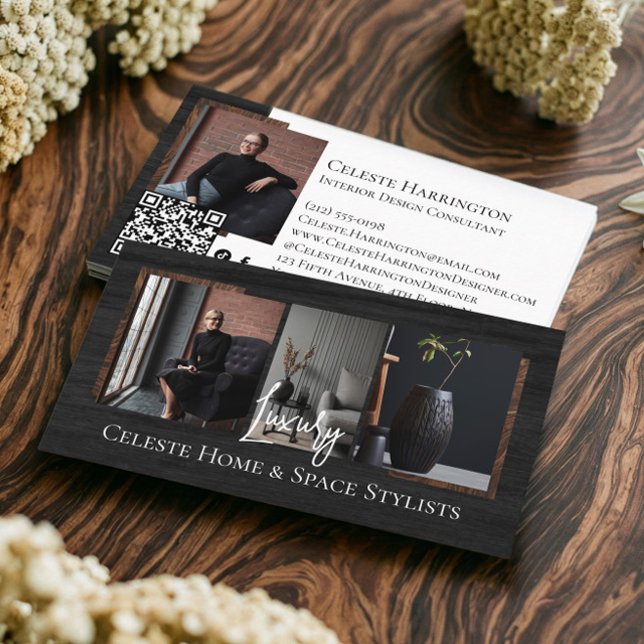 Tarjeta De Visita Luxury Black Elegant Photo Layout Real Estate  (Luxury Black Elegant Photo Layout Real Estate Business Card)
