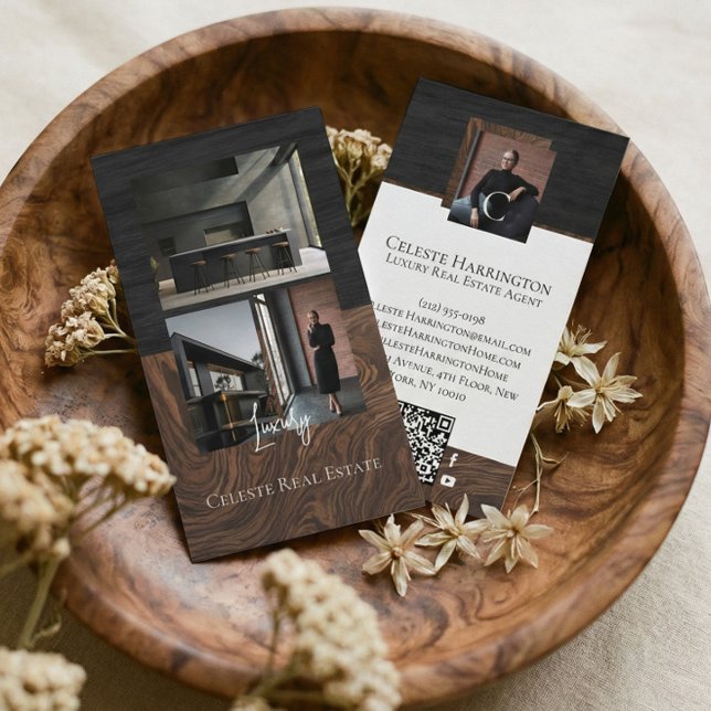 Tarjeta De Visita Luxury Black Elegant Photo Layout Real Estate  (Luxury Black Elegant Photo Layout Real Estate Business Card)