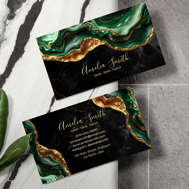 Tarjeta De Visita Luxury Black & Emerald Green Marble with Gold Glit (Subido por el creador)