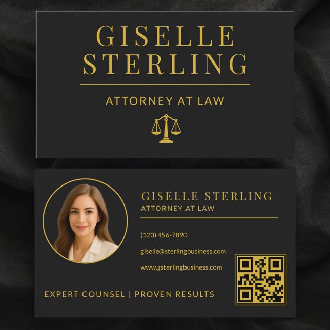 Tarjeta De Visita Luxury Black Gold Attorney at Law QR Code (Subido por el creador)