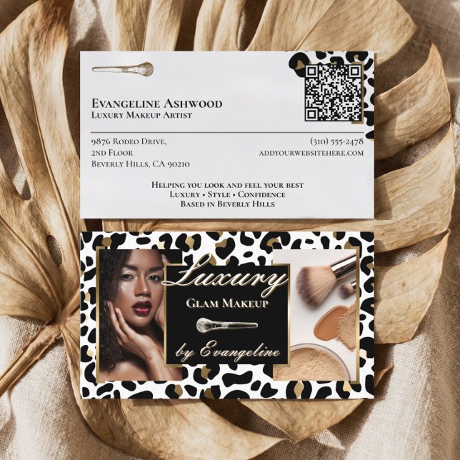 Tarjeta De Visita Luxury Black Gold Cheetah Leopard Print Makeup (Luxury Black Gold Cheetah Leopard Print Makeup Business Card)