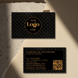 Tarjeta De Visita Luxury Black & Gold Custom Company Logo QR Code