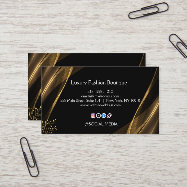 Tarjeta De Visita Luxury Black Gold Fashion Boutique Business Card (Anverso/Reverso In Situ)