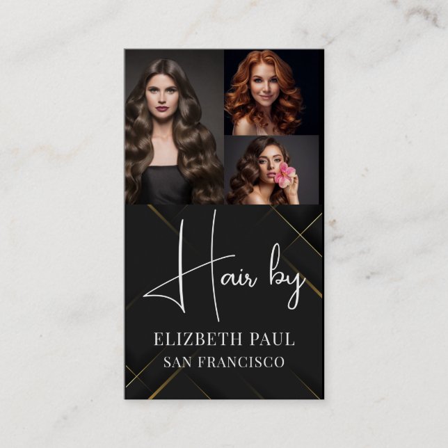 Tarjeta De Visita Luxury Black Gold Glitter lines with Photo Images  (Anverso)