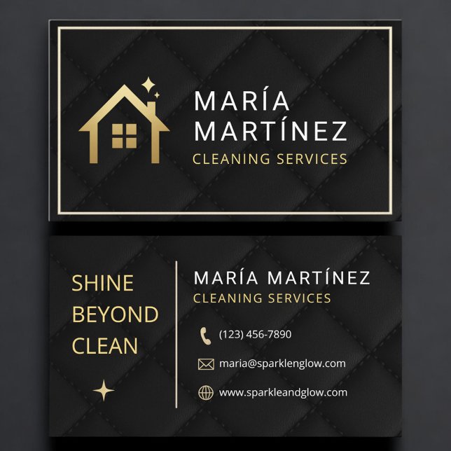 Tarjeta De Visita Luxury Black Gold House Cleaning Services Quilted (Subido por el creador)