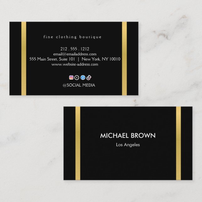 Tarjeta De Visita Luxury Black & Gold Minimalist Business Card (Anverso / Reverso)