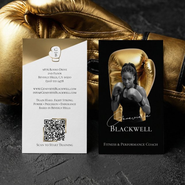 Tarjeta De Visita Luxury Black Gold Personal Trainer Boxing Photo  (Luxury Black Gold Personal Trainer Boxing Photo Business Card)