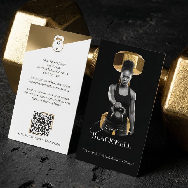 Tarjeta De Visita Luxury Black Gold Personal Trainer Fitness Photo  (Luxury Black Gold Personal Trainer Fitness Photo Business Card)