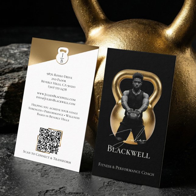 Tarjeta De Visita Luxury Black Gold Personal Trainer Fitness Photo  (Luxury Black Gold Personal Trainer Fitness Photo Business Card)