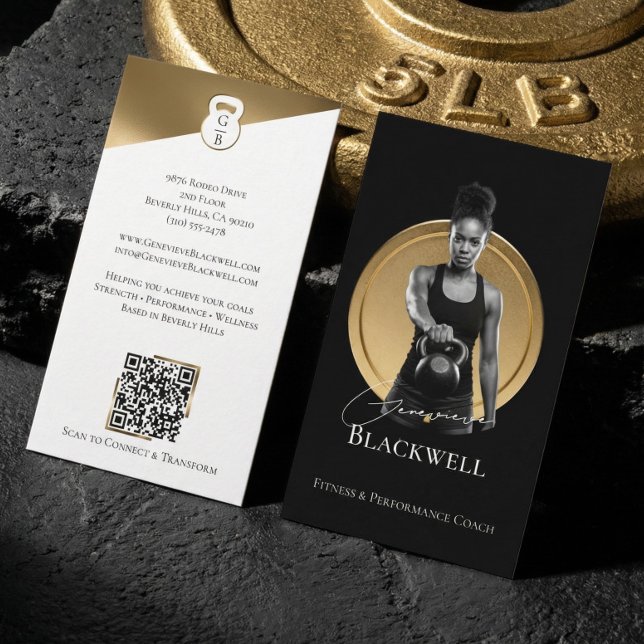 Tarjeta De Visita Luxury Black Gold Personal Trainer Fitness Photo  (Luxury Black Gold Personal Trainer Fitness Photo Business Card)