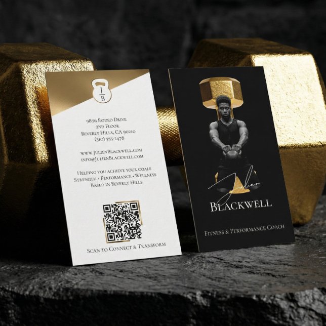 Tarjeta De Visita Luxury Black Gold Personal Trainer Fitness Photo  (Luxury Black Gold Personal Trainer Fitness Photo Business Card)