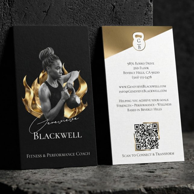 Tarjeta De Visita Luxury Black Gold Personal Trainer Fitness Photo  (Luxury Black Gold Personal Trainer Fitness Photo Business Card)
