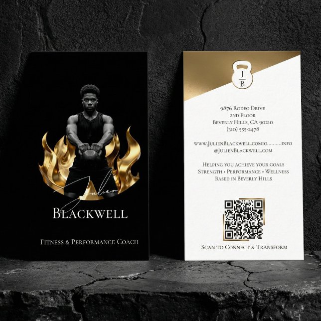 Tarjeta De Visita Luxury Black Gold Personal Trainer Fitness Photo  (Luxury Black Gold Personal Trainer Fitness Photo Business Card)