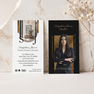 Tarjeta De Visita Luxury Black Gold Real Estate Agent Photo 