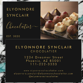 Tarjeta De Visita Luxury Black Gold Script Chocolatier Photo