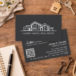 Tarjeta De Visita Luxury Black Gray Real Estate Chic Professional