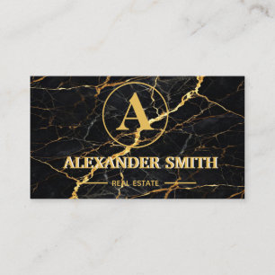 Tarjeta De Visita Luxury Black Marble Gold Monogram Business Brand