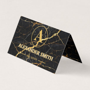Tarjeta De Visita Luxury Black Marble Gold Monogram Business Brand