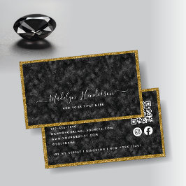 Tarjeta De Visita Luxury Black Zircon Gold QR Code Social Media