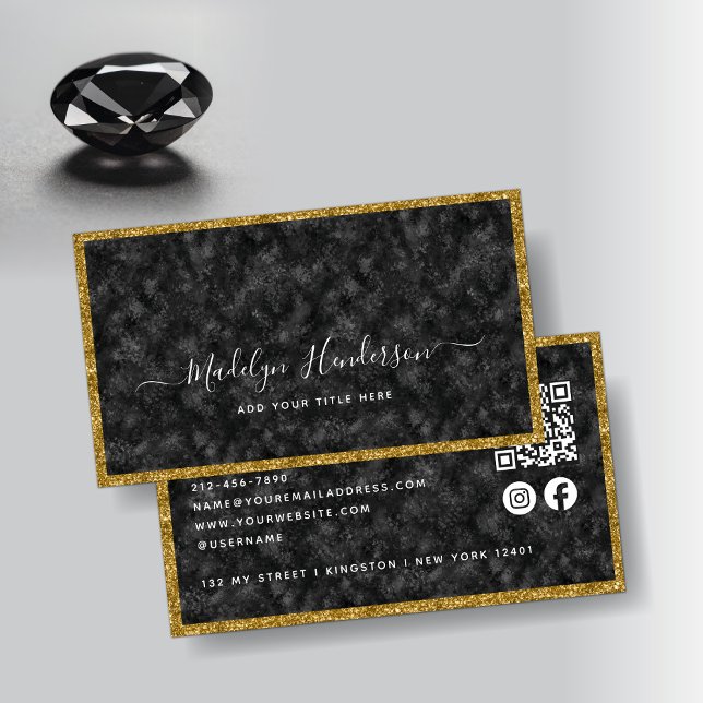 Tarjeta De Visita Luxury Black Zircon Gold QR Code Social Media (Subido por el creador)