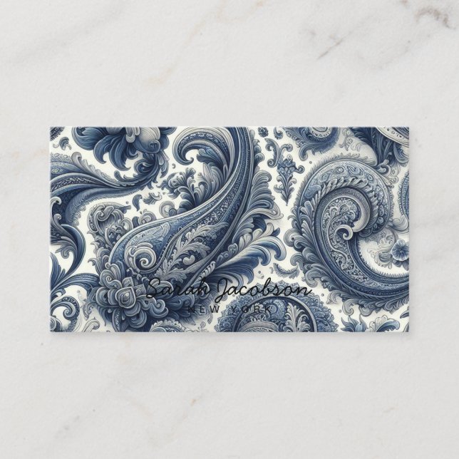 Tarjeta De Visita Luxury Blue and White Paisley (Anverso)