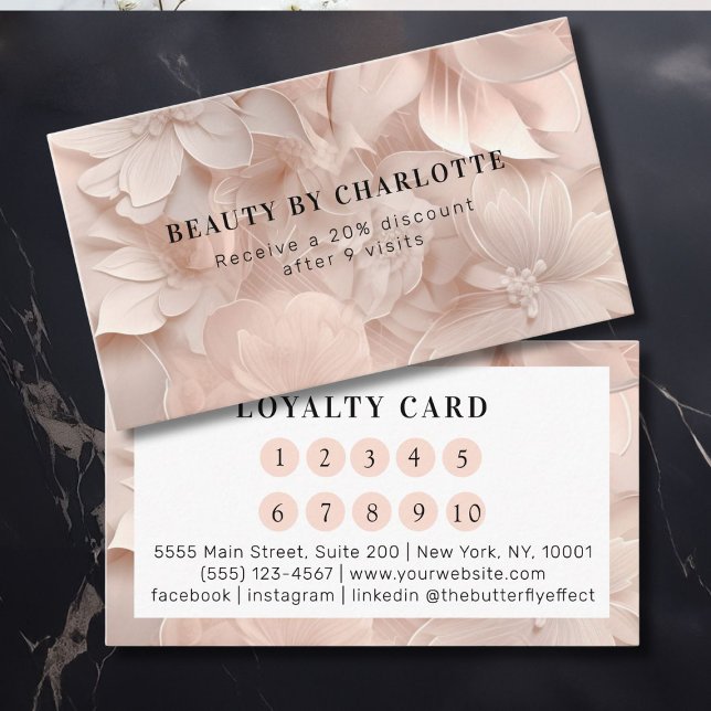 Tarjeta De Visita Luxury, Blush-Beige, Flower Salon Loyalty (Luxury, Blush-Beige, Flower Salon Loyalty Business Card)