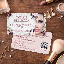 Tarjeta De Visita Luxury Blush Pink Floral Bridal Makeup Artist