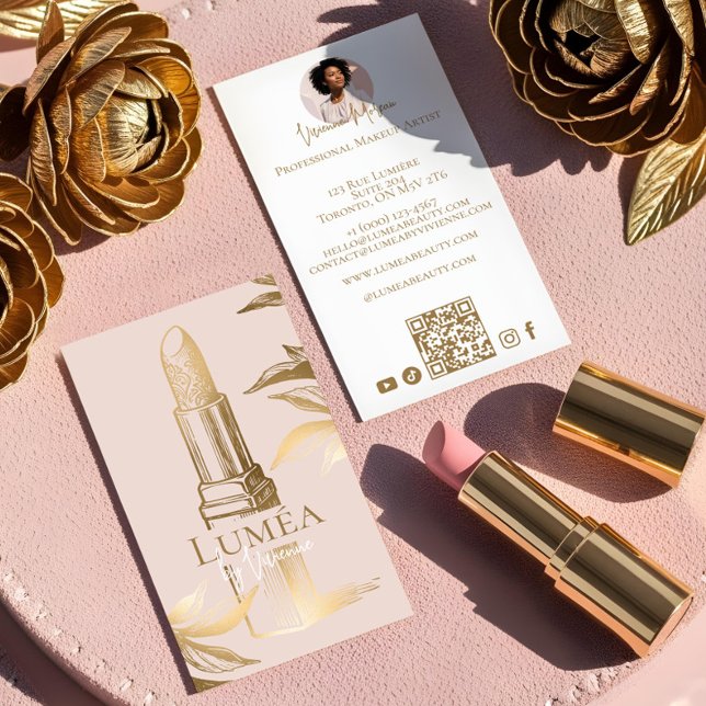 Tarjeta De Visita Luxury Blush Pink Gold Beauty Makeup Artist Studio (Luxury Blush Pink Gold Beauty Makeup Artist Studio Business Card)