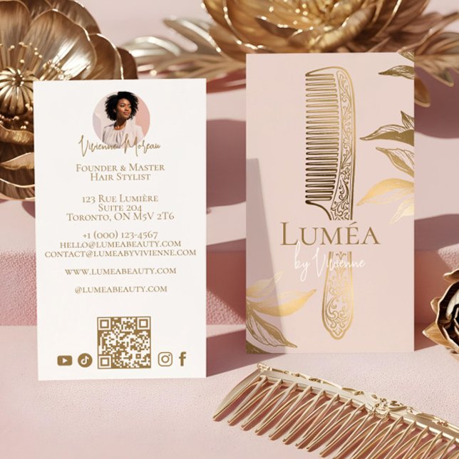 Tarjeta De Visita Luxury Blush Pink Gold Beauty Salon Hair Studio (Luxury Blush Pink Gold Beauty Salon Hair Studio Business Card)