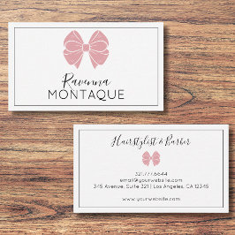 Tarjeta De Visita Luxury Blush Rose Bow Thin Border Custom Chic 