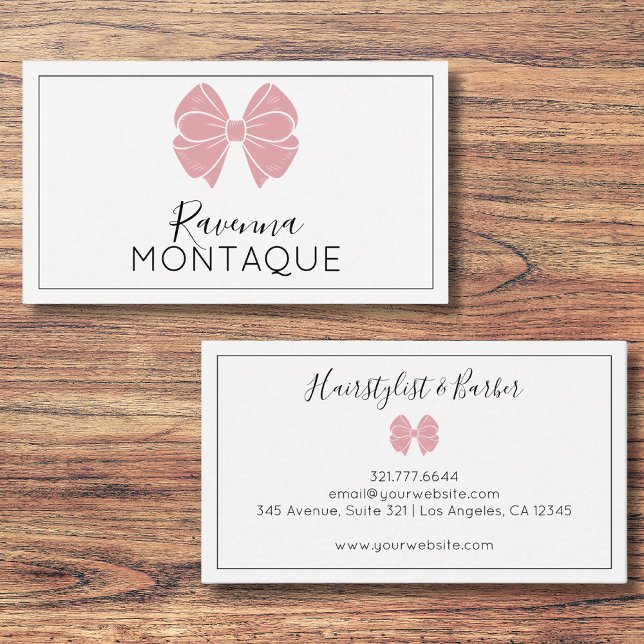 Tarjeta De Visita Luxury Blush Rose Bow Thin Border Custom Chic  (Subido por el creador)