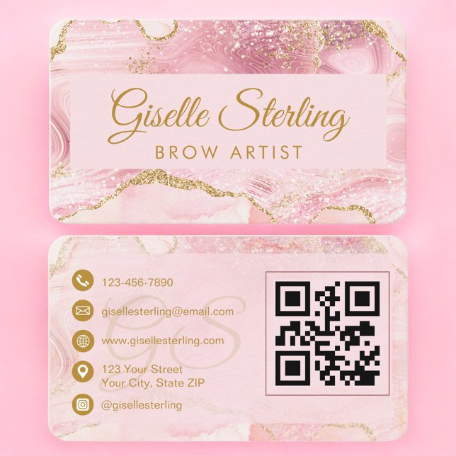 Tarjeta De Visita Luxury Brow Artist Gold Agate QR Code (Subido por el creador)