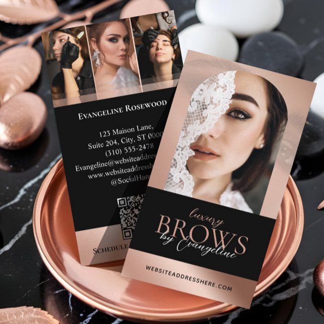 Tarjeta De Visita Luxury Brow Artist Salon Arch Photo Black Rose (Luxury Brow Artist Salon Arch Photo Black Rose Business Card)