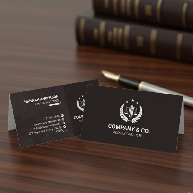 Tarjeta De Visita Luxury Brown and White Leather Look Attorney  (Luxury Navy Leather Look Attorney Business Card with Logo)