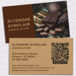 Tarjeta De Visita Luxury Brown Beige Half Photo Chocolatier Social