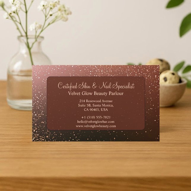 Tarjeta De Visita Luxury Brown Glitter Beautician Skin Nail Expert   (Luxury Brown Glitter Beautician Skin Nail Expert Business Card)