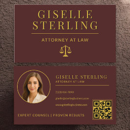 Tarjeta De Visita Luxury Burgundy Gold Attorney at Law QR Code