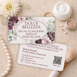 Tarjeta De Visita Luxury Burgundy Purple Floral Bridal Makeup Artist