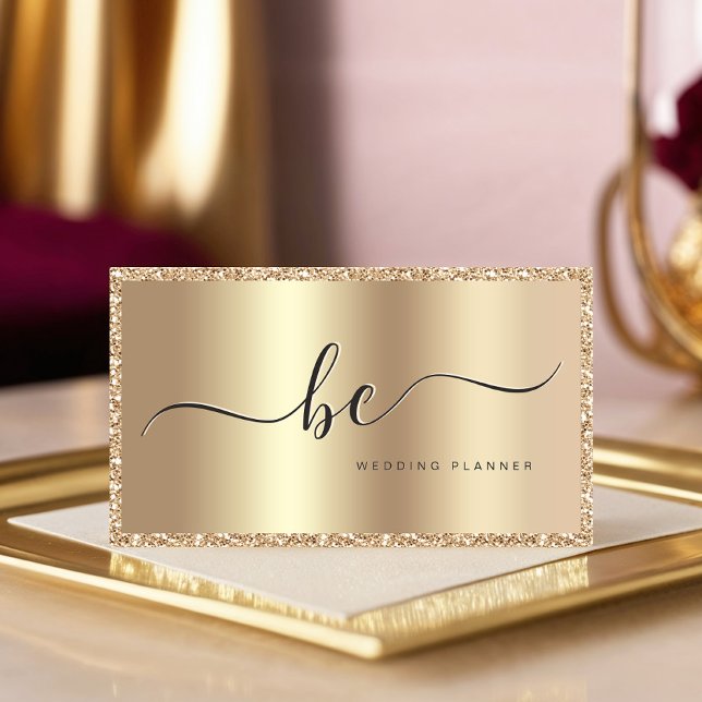 Tarjeta De Visita Luxury Champagne Gold Script Monograma moderno (Subido por el creador)